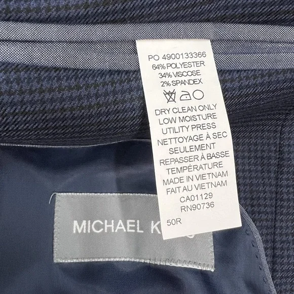 Michael Kors Blazer Jacket Sport Coat Men 50R Polyester Blend Stretch Navy/Brown - Picture 9 of 11